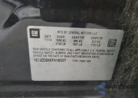 2015 Chevrolet Sonic Lt from USA, damaged, VIN 1G1JC5SHXF4146007